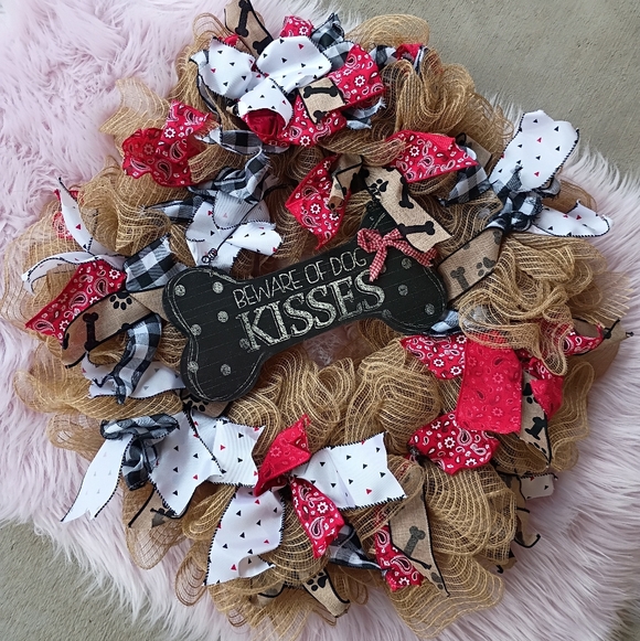 Handmade Beware Of Dog Kisses Decorative Door Wall Wreath